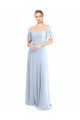 Bleu ciel clair Trapèze Épaule Dénudée Col Carré Mousseline Longue Robes demoiselle d'honneur Pas Cher
