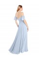 Bleu ciel clair Trapèze Épaule Dénudée Col Carré Mousseline Longue Robes demoiselle d'honneur Pas Cher