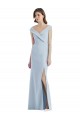 Bleu ciel clair Trapèze Épaule Dénudée Col V Crêpe Stretch Longue Robes demoiselle d'honneur Pas Cher
