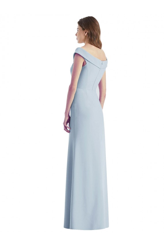 Bleu ciel clair Trapèze Épaule Dénudée Col V Crêpe Stretch Longue Robes demoiselle d'honneur Pas Cher