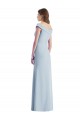Bleu ciel clair Trapèze Épaule Dénudée Col V Crêpe Stretch Longue Robes demoiselle d'honneur Pas Cher