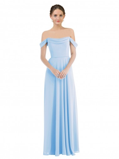 Bleu ciel clair Trapèze Épaule Dénudée Mousseline Longue Formelles Robes demoiselle d'honneur / Robes de soirée Pas Cher