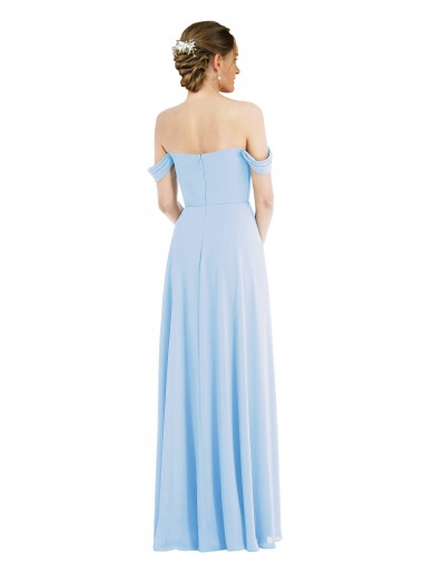 Bleu ciel clair Trapèze Épaule Dénudée Mousseline Longue Formelles Robes demoiselle d'honneur / Robes de soirée