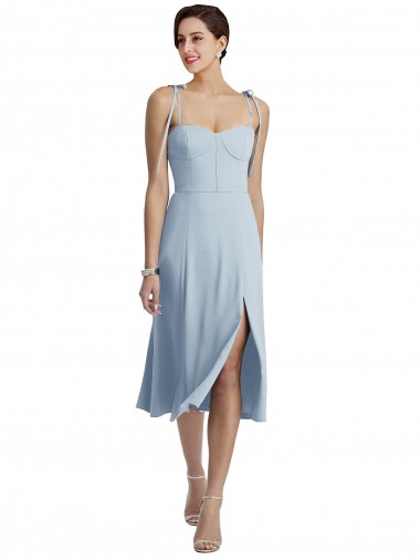 Bleu ciel clair Trapèze midi Crêpe Stretch Courte Robes demoiselle d'honneur / Robes de bal / Robes de cocktail Pas Cher