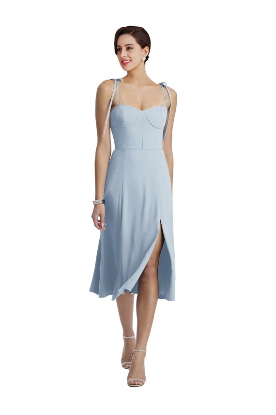 Bleu ciel clair Trapèze midi Crêpe Stretch Courte Robes demoiselle d'honneur / Robes de bal / Robes de cocktail Pas Cher