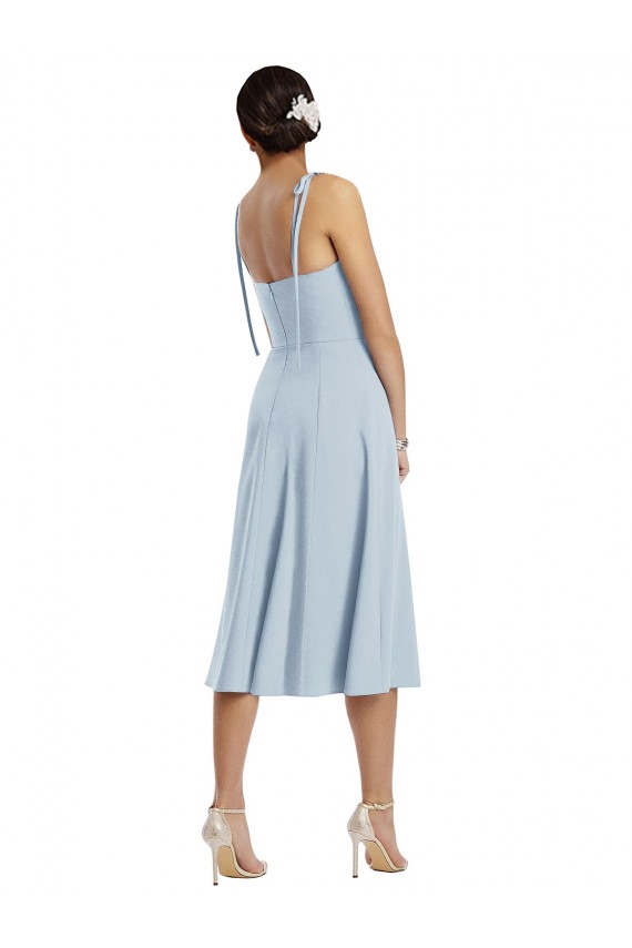 Bleu ciel clair Trapèze midi Crêpe Stretch Courte Robes demoiselle d'honneur / Robes de bal / Robes de cocktail Pas Cher