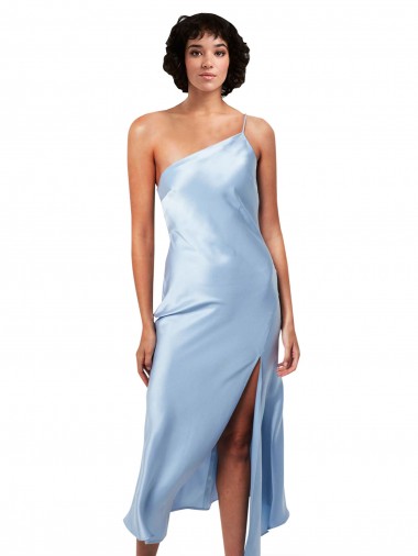 Bleu ciel clair Trapèze midi Satiné Soyeux Courte Robes demoiselle d'honneur / Robes de soirée / Robes de cocktail Pas Cher