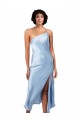 Bleu ciel clair Trapèze midi Satiné Soyeux Courte Robes demoiselle d'honneur / Robes de soirée / Robes de cocktail Pas Cher