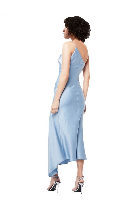 Bleu ciel clair Trapèze midi Satiné Soyeux Courte Robes demoiselle d'honneur / Robes de soirée / Robes de cocktail Pas Cher