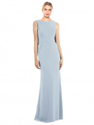 Bleu ciel clair Trompette Bateau Crêpe Stretch Longue Robes demoiselle d'honneur / Robes de bal Pas Cher