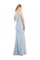 Bleu ciel clair Trompette Bateau Crêpe Stretch Longue Robes demoiselle d'honneur / Robes de bal Pas Cher