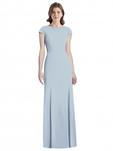 Bleu ciel clair Trompette Bateau Crêpe Stretch Longue Robes demoiselle d'honneur / Robes de bal Pas Cher
