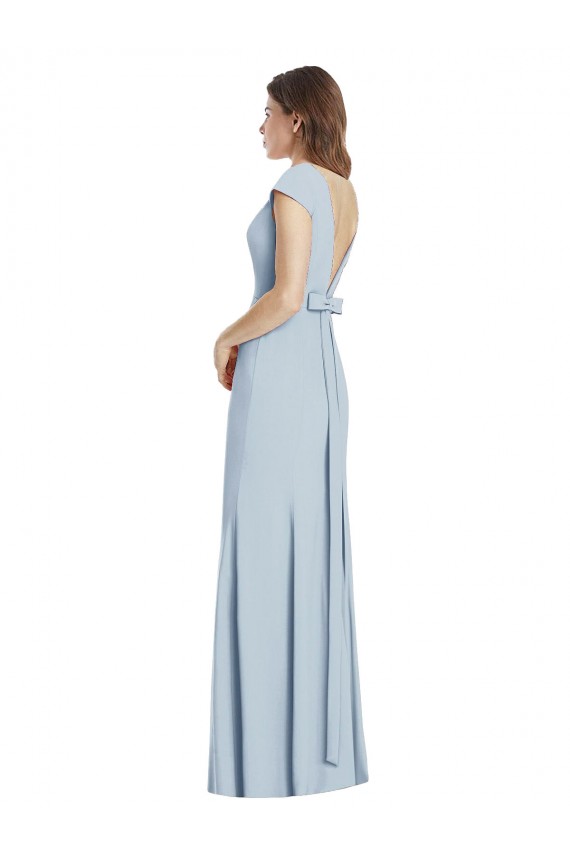 Bleu ciel clair Trompette Bateau Crêpe Stretch Longue Robes demoiselle d'honneur / Robes de bal Pas Cher