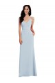 Bleu ciel clair Trompette Bretelles spaghetti Col V Crêpe Stretch Longue Robes demoiselle d'honneur / Robes de bal Pas Cher