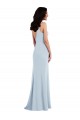 Bleu ciel clair Trompette Bretelles spaghetti Col V Crêpe Stretch Longue Robes demoiselle d'honneur / Robes de bal Pas Cher