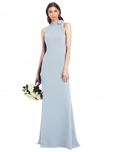Bleu ciel clair Trompette Col Bateau Col Haut Licou Crêpe Stretch Longue Robes demoiselle d'honneur / Robes de bal Pas Cher