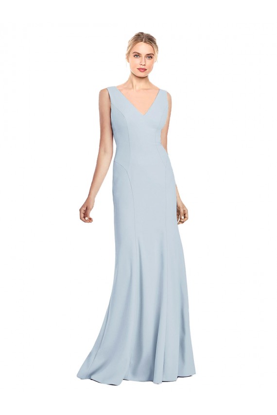 Bleu ciel clair Trompette Col V Crêpe Stretch Longue Robes demoiselle d'honneur / Robes de bal Pas Cher