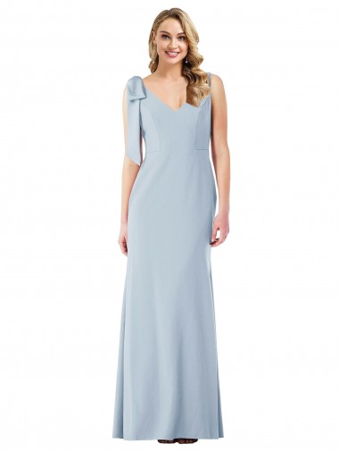 Bleu ciel clair Trompette Col V Crêpe Stretch Longue Robes demoiselle d'honneur / Robes de bal Pas Cher