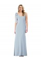 Bleu ciel clair Trompette Col V Crêpe Stretch Longue Robes demoiselle d'honneur / Robes de bal Pas Cher