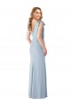 Bleu ciel clair Trompette Col V Crêpe Stretch Longue Robes demoiselle d'honneur / Robes de bal Pas Cher