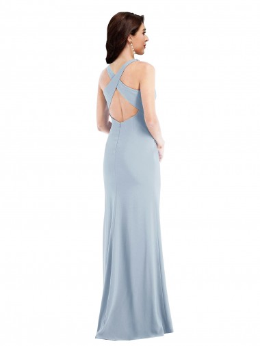 Bleu ciel clair Trompette Col V Crêpe Stretch Longue Robes demoiselle d'honneur / Robes de bal
