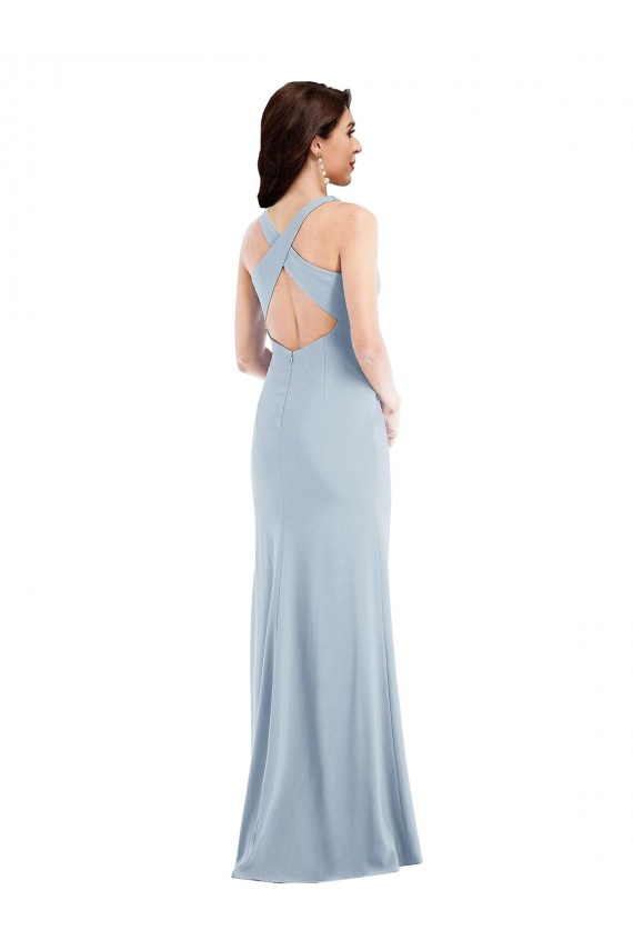 Bleu ciel clair Trompette Col V Crêpe Stretch Longue Robes demoiselle d'honneur / Robes de bal Pas Cher