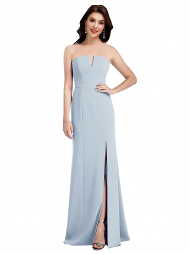 Bleu ciel clair Trompette Col V Sans bretelle Crêpe Stretch Longue Robes demoiselle d'honneur / Robes de bal Pas Cher