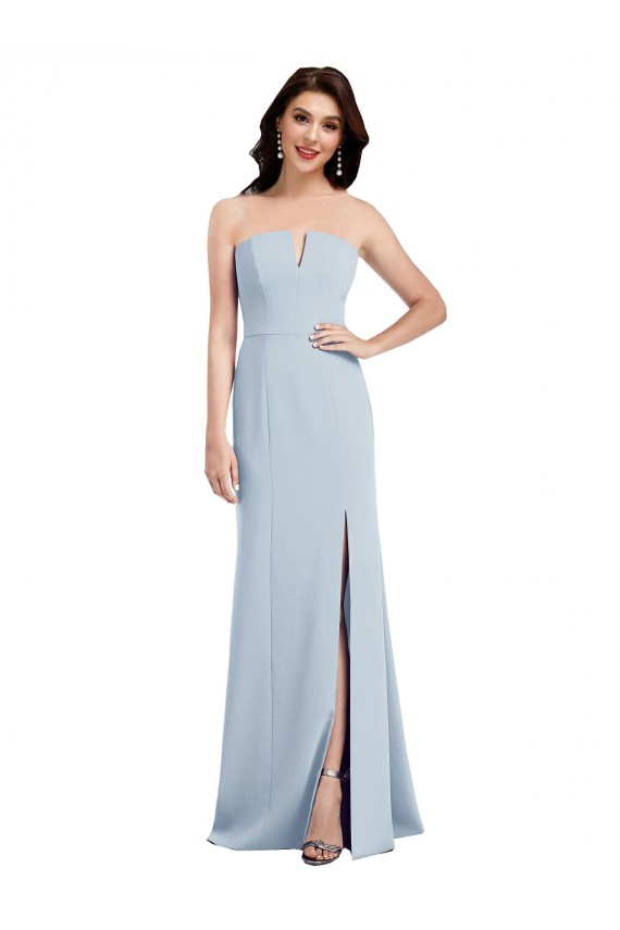 Bleu ciel clair Trompette Col V Sans bretelle Crêpe Stretch Longue Robes demoiselle d'honneur / Robes de bal Pas Cher