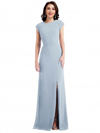 Bleu ciel clair Trompette Crêpe Stretch Longue Formelles Robes demoiselle d'honneur / Robes de soirée / Robes de bal Pas Cher