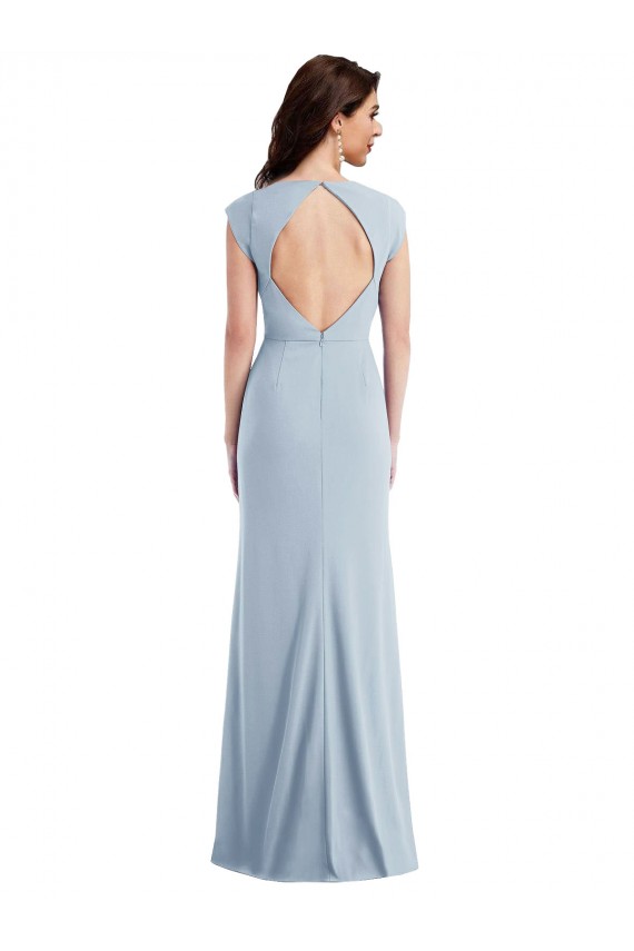 Bleu ciel clair Trompette Crêpe Stretch Longue Formelles Robes demoiselle d'honneur / Robes de soirée / Robes de bal Pas Cher