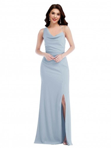 Bleu ciel clair Trompette Crêpe Stretch Longue Robes demoiselle d'honneur / Robes de bal Pas Cher