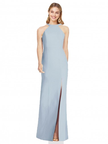 Bleu ciel clair Trompette Licou Col Haut Crêpe Stretch Longue Formelles Robes demoiselle d'honneur / Robes de soirée Pas Cher