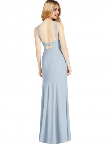 Bleu ciel clair Trompette Licou Col Haut Crêpe Stretch Longue Formelles Robes demoiselle d'honneur / Robes de soirée