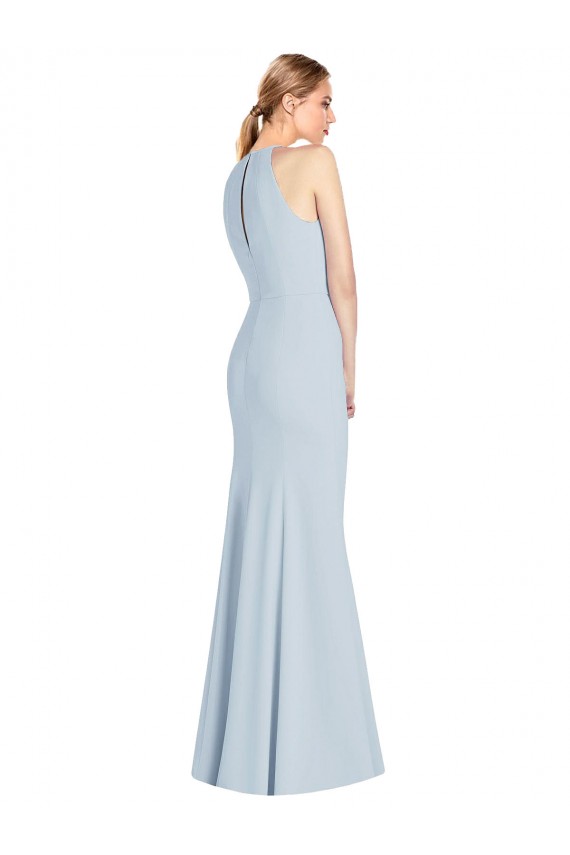 Bleu ciel clair Trompette Licou Crêpe Stretch Longue Robes demoiselle d'honneur / Robes de bal Pas Cher