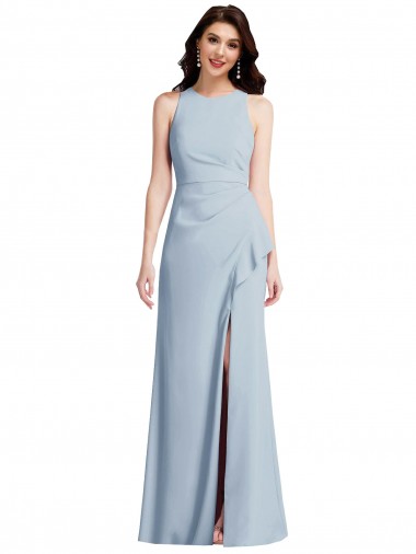 Bleu ciel clair Trompette Licou Crêpe Stretch Longue Robes demoiselle d'honneur / Robes de bal Pas Cher
