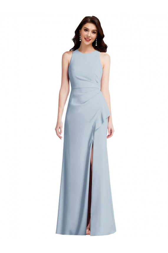 Bleu ciel clair Trompette Licou Crêpe Stretch Longue Robes demoiselle d'honneur / Robes de bal Pas Cher