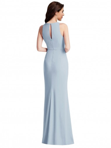 Bleu ciel clair Trompette Licou Crêpe Stretch Longue Robes demoiselle d'honneur / Robes de bal