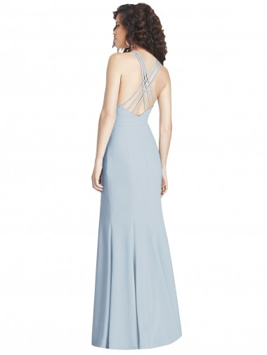 Bleu ciel clair Trompette Licou Crêpe Stretch Longue Robes demoiselle d'honneur / Robes de bal