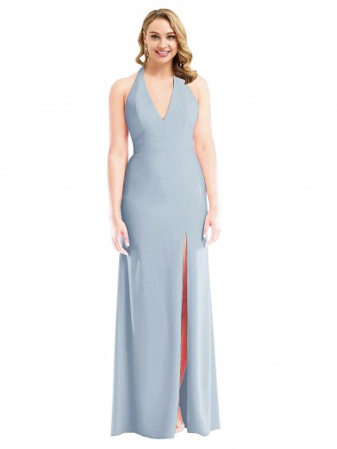 Bleu ciel clair Trompette Licou Crêpe Stretch Longue Robes demoiselle d'honneur / Robes de bal Pas Cher