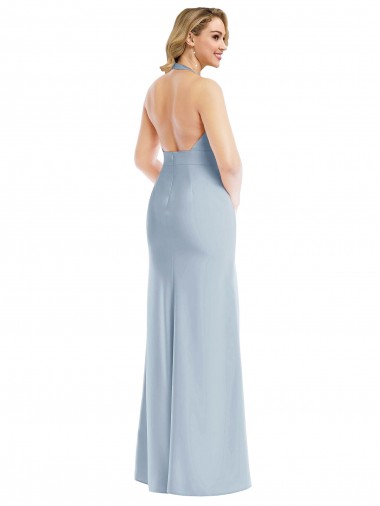 Bleu ciel clair Trompette Licou Crêpe Stretch Longue Robes demoiselle d'honneur / Robes de bal