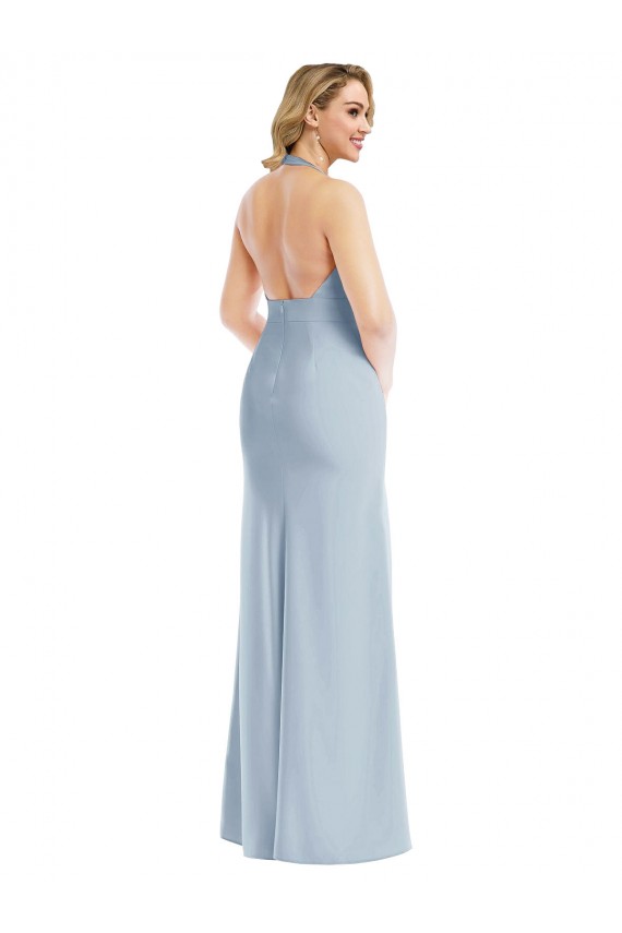 Bleu ciel clair Trompette Licou Crêpe Stretch Longue Robes demoiselle d'honneur / Robes de bal Pas Cher
