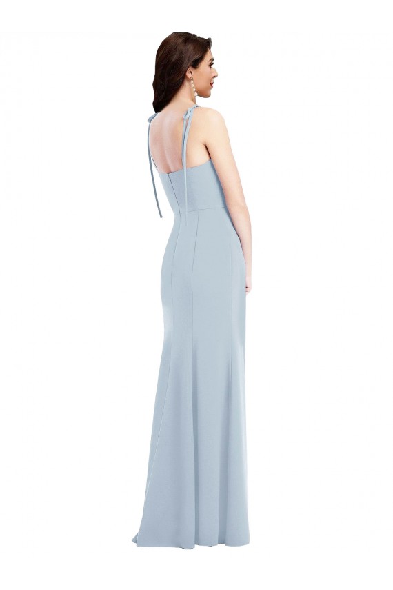 Bleu ciel clair Trompette Sans bretelle Crêpe Stretch Longue Robes demoiselle d'honneur / Robes de bal Pas Cher