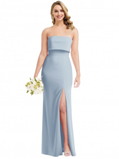 Bleu ciel clair Trompette Sans bretelle Crêpe Stretch Longue Robes demoiselle d'honneur / Robes de bal Pas Cher