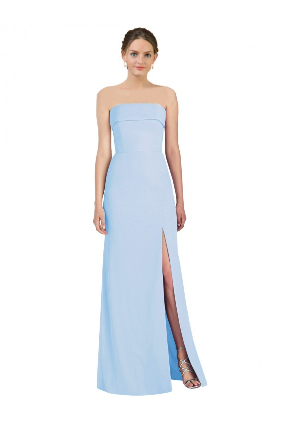 Bleu ciel clair Trompette Sans bretelle Mousseline Longue Formelles Robes demoiselle d'honneur / Robes de soirée Pas Cher