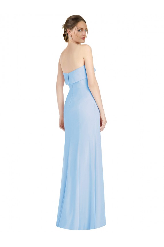 Bleu ciel clair Trompette Sans bretelle Mousseline Longue Formelles Robes demoiselle d'honneur / Robes de soirée Pas Cher