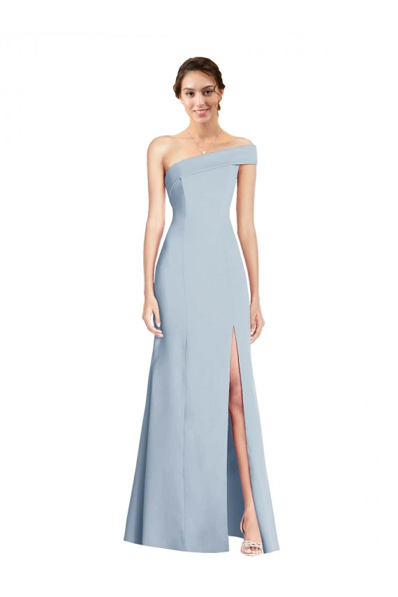 Bleu ciel clair Trompette Épaule Dénudée Crêpe Stretch Longue Formelles Robes demoiselle d'honneur / Robes de soirée / Robes de bal Pas Cher