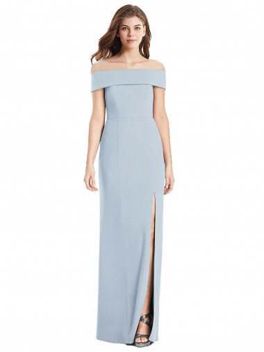 Bleu ciel clair Trompette Épaule Dénudée Crêpe Stretch Longue Robes demoiselle d'honneur / Robes de bal Pas Cher
