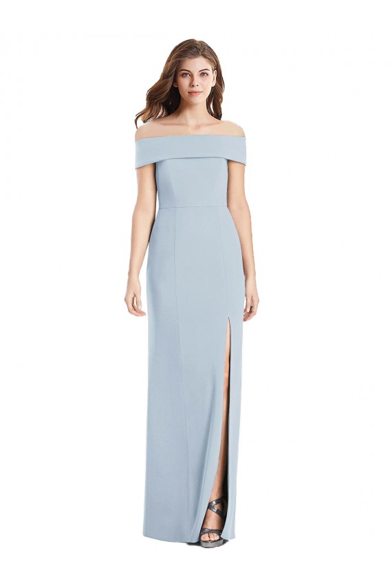 Bleu ciel clair Trompette Épaule Dénudée Crêpe Stretch Longue Robes demoiselle d'honneur / Robes de bal Pas Cher