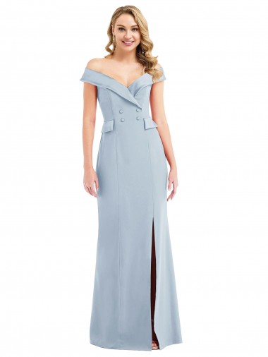 Bleu ciel clair Trompette Épaule Dénudée Crêpe Stretch Longue Robes demoiselle d'honneur / Robes de bal Pas Cher