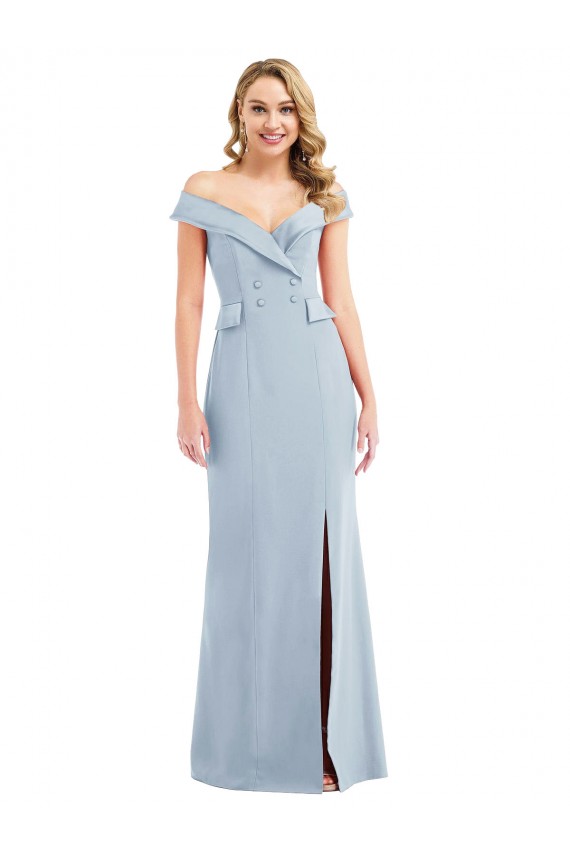 Bleu ciel clair Trompette Épaule Dénudée Crêpe Stretch Longue Robes demoiselle d'honneur / Robes de bal Pas Cher